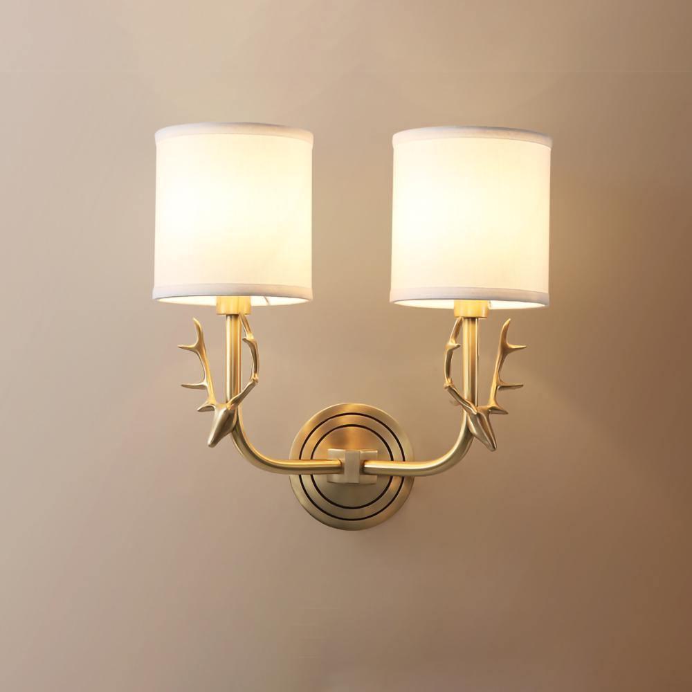 Brass Deer Head Two-Light Wall Sconce / ∅ 11″ x H 15.4″ / Dia 28cm x 39cm / Blackened