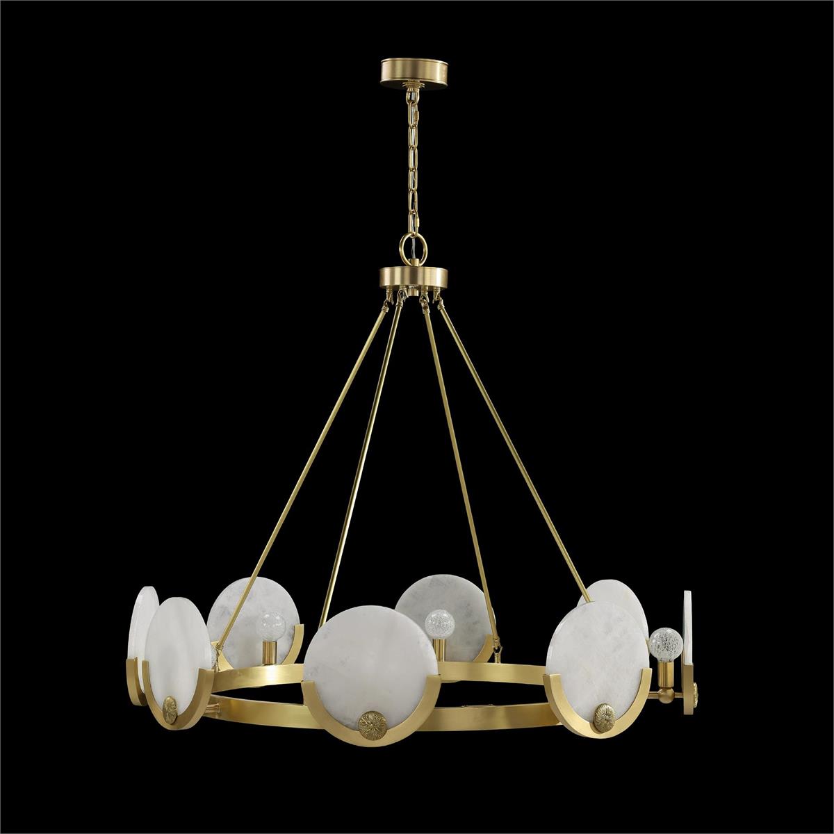 Brushed Brass Eight-Light Alabaster Chandelier