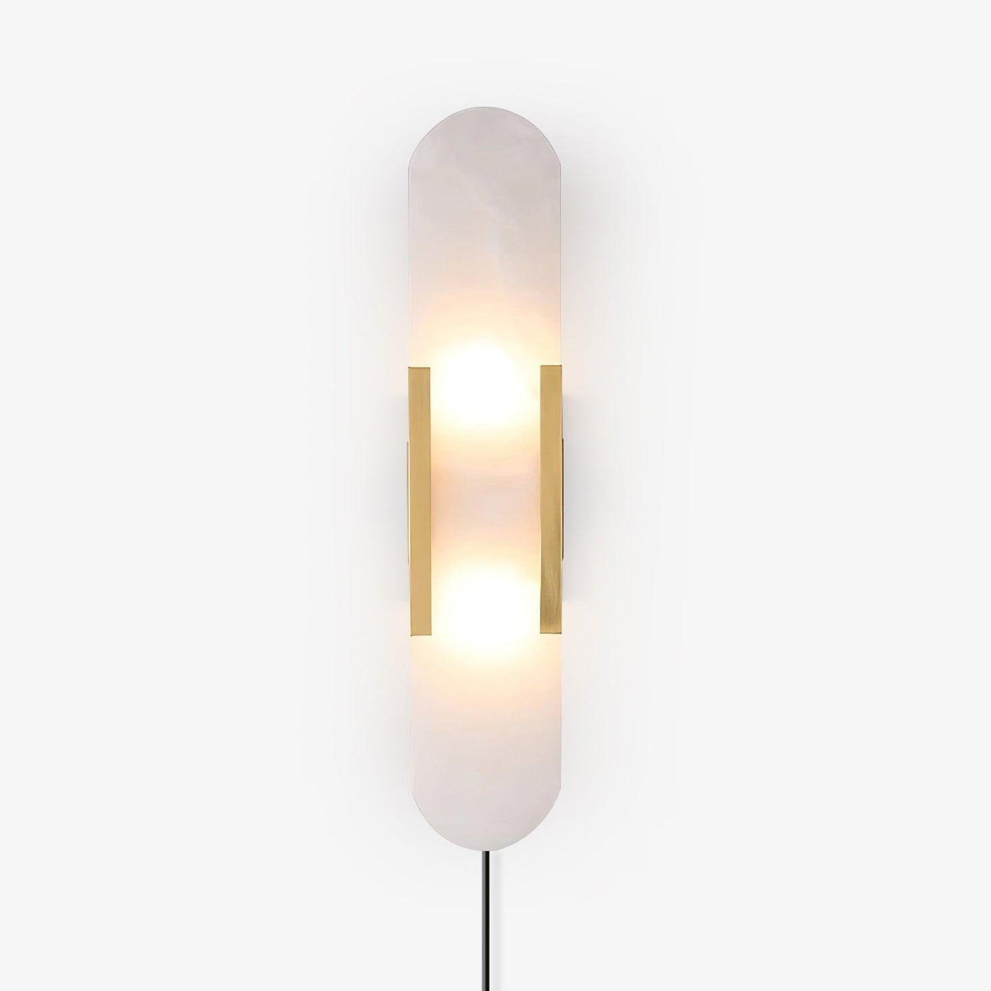 Elongated Alabaster Plug-In Wall Light / ∅ 3.9″ x H 13.8″ / Dia 10cm x H 35cm / Brass / US Plug