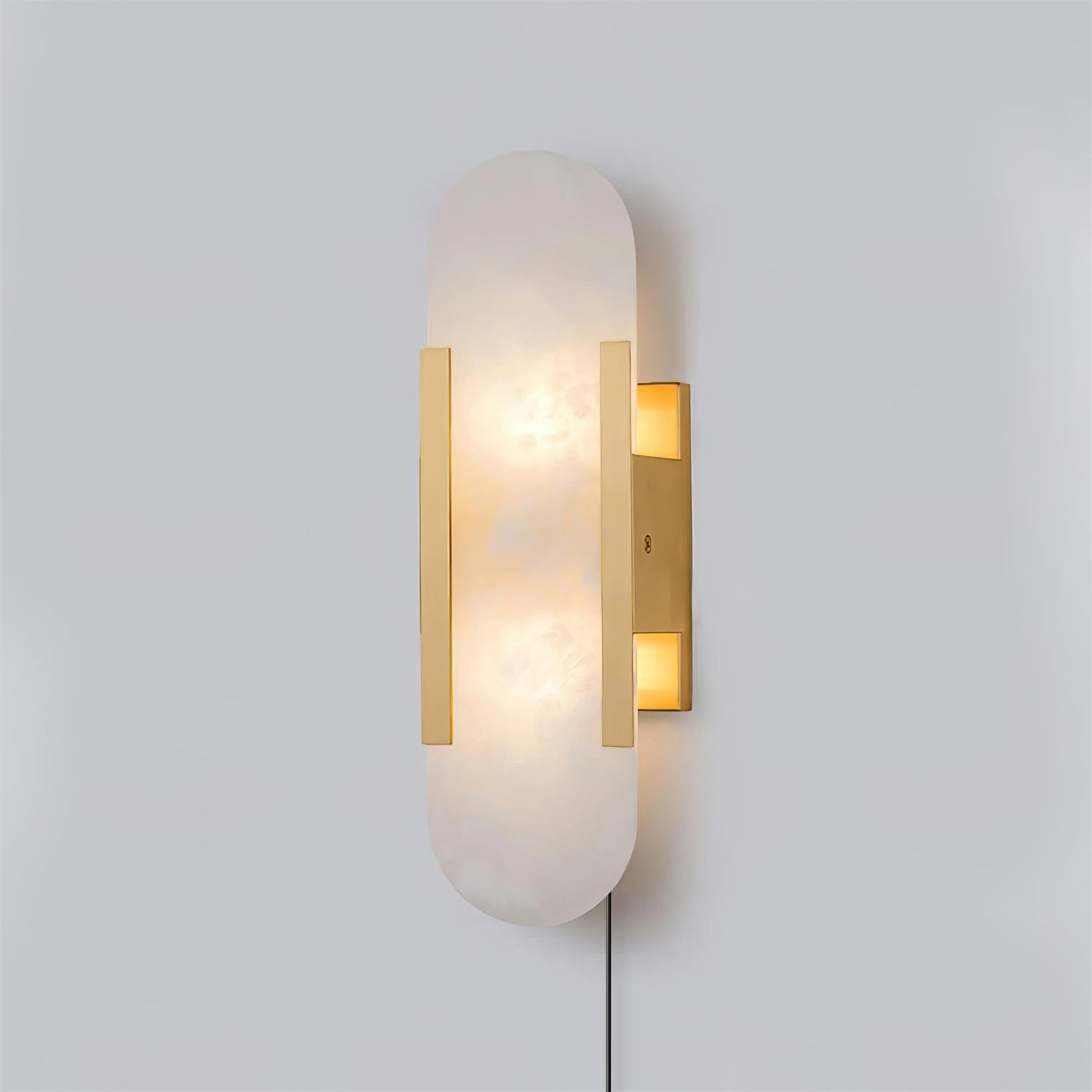 Elongated Alabaster Plug-In Wall Light / ∅ 3.9″ x H 19.7″ / Dia 10cm x H 50cm / Black / US Plug