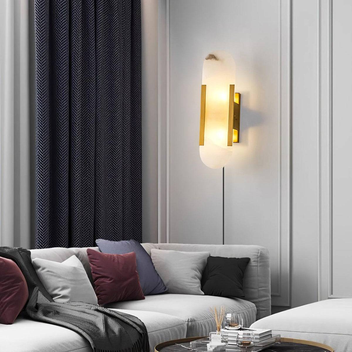 Elongated Alabaster Plug-In Wall Light