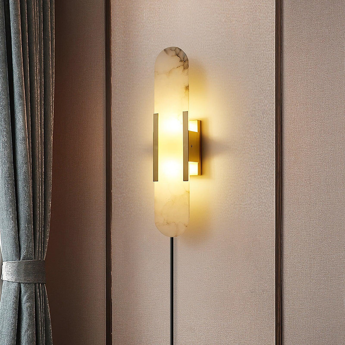 Elongated Alabaster Plug-In Wall Light