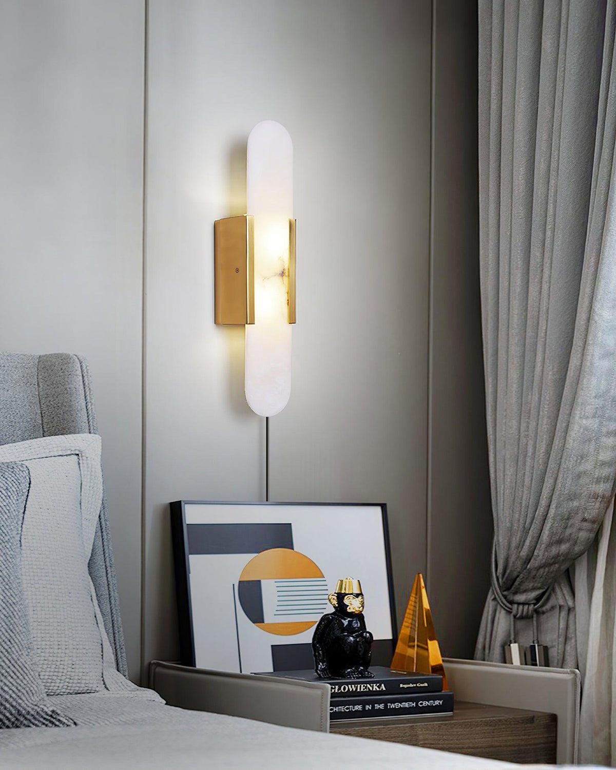 Elongated Alabaster Plug-In Wall Light