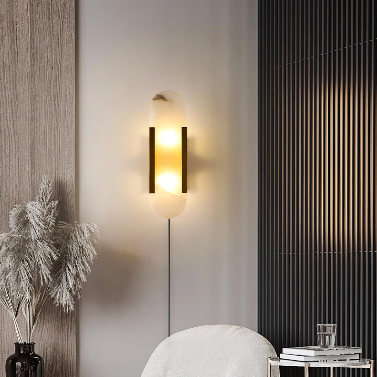 Elongated Alabaster Plug-In Wall Light