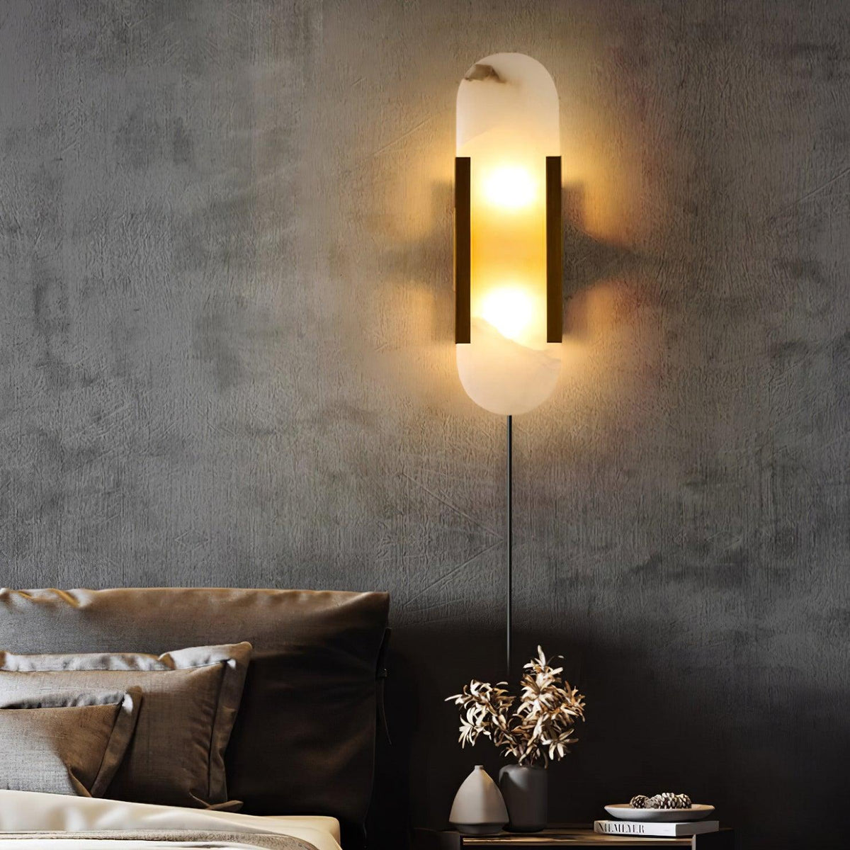 Elongated Alabaster Plug-In Wall Light