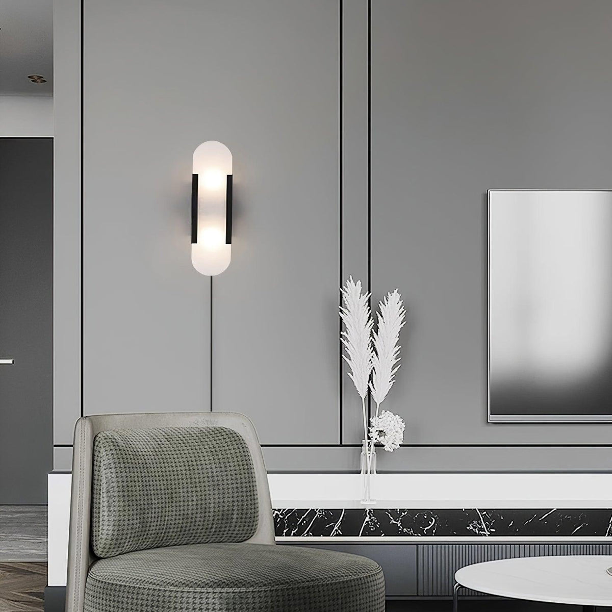 Elongated Alabaster Plug-In Wall Light