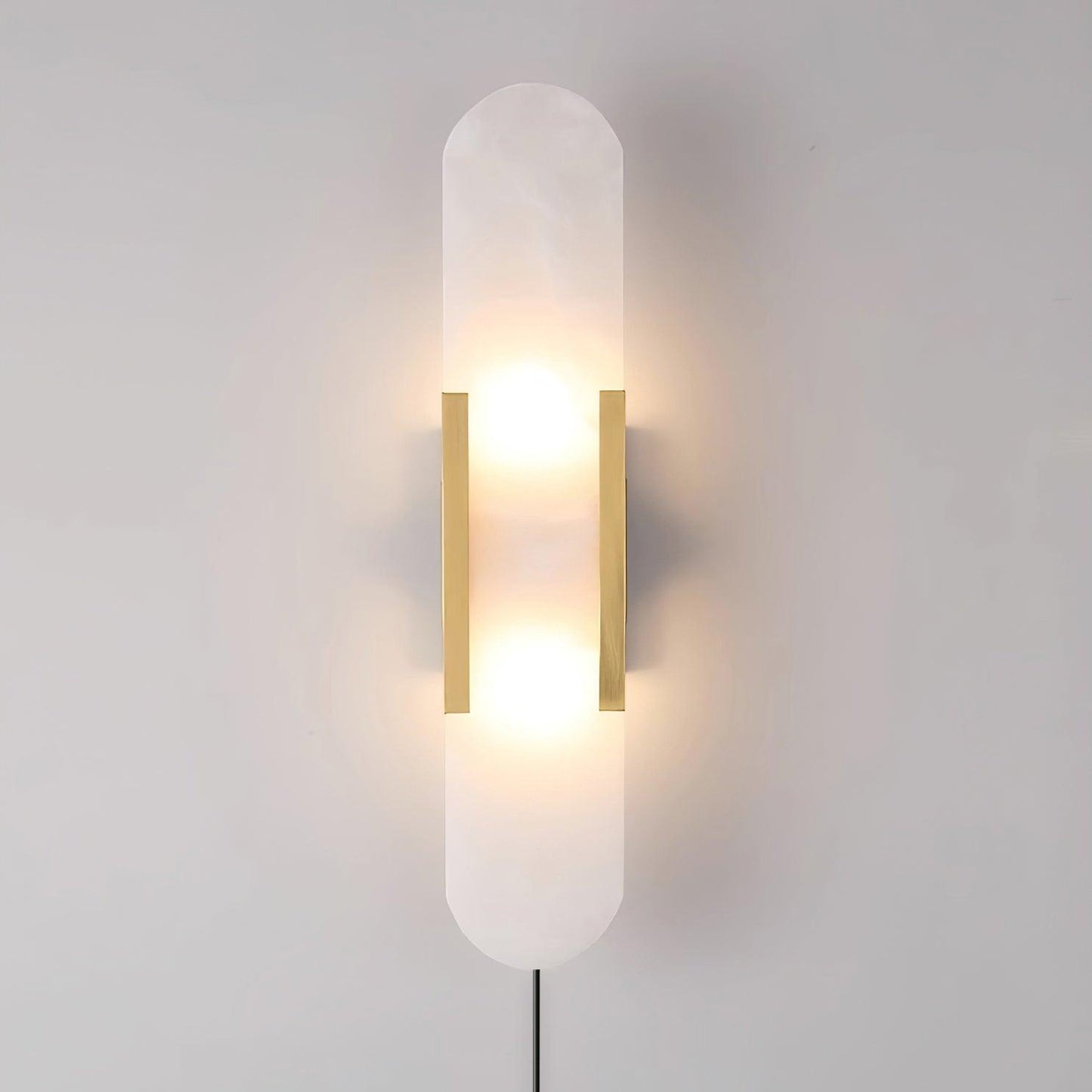 Elongated Alabaster Plug-In Wall Light / ∅ 3.9″ x H 13.8″ / Dia 10cm x H 35cm / Copper / AU Plug