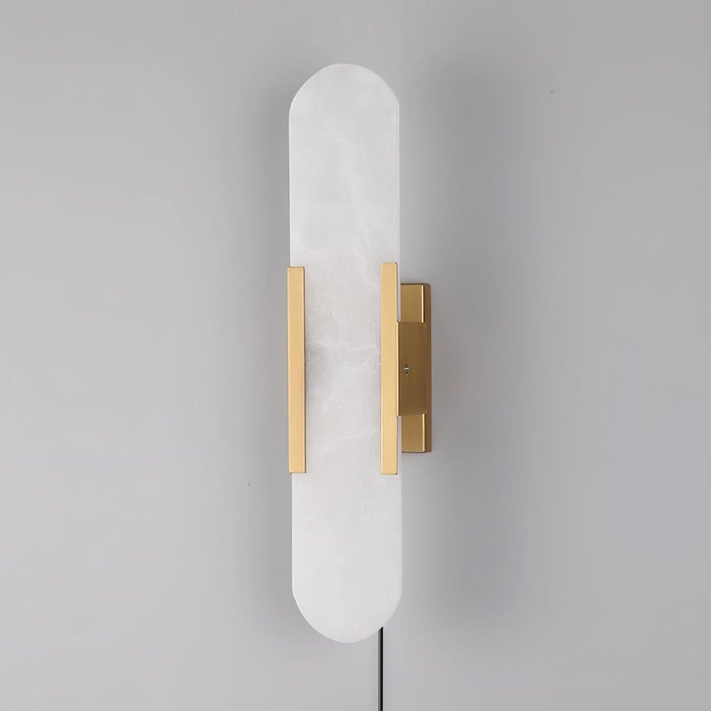 Elongated Alabaster Plug-In Wall Light / ∅ 3.9″ x H 13.8″ / Dia 10cm x H 35cm / Copper / EU Plug