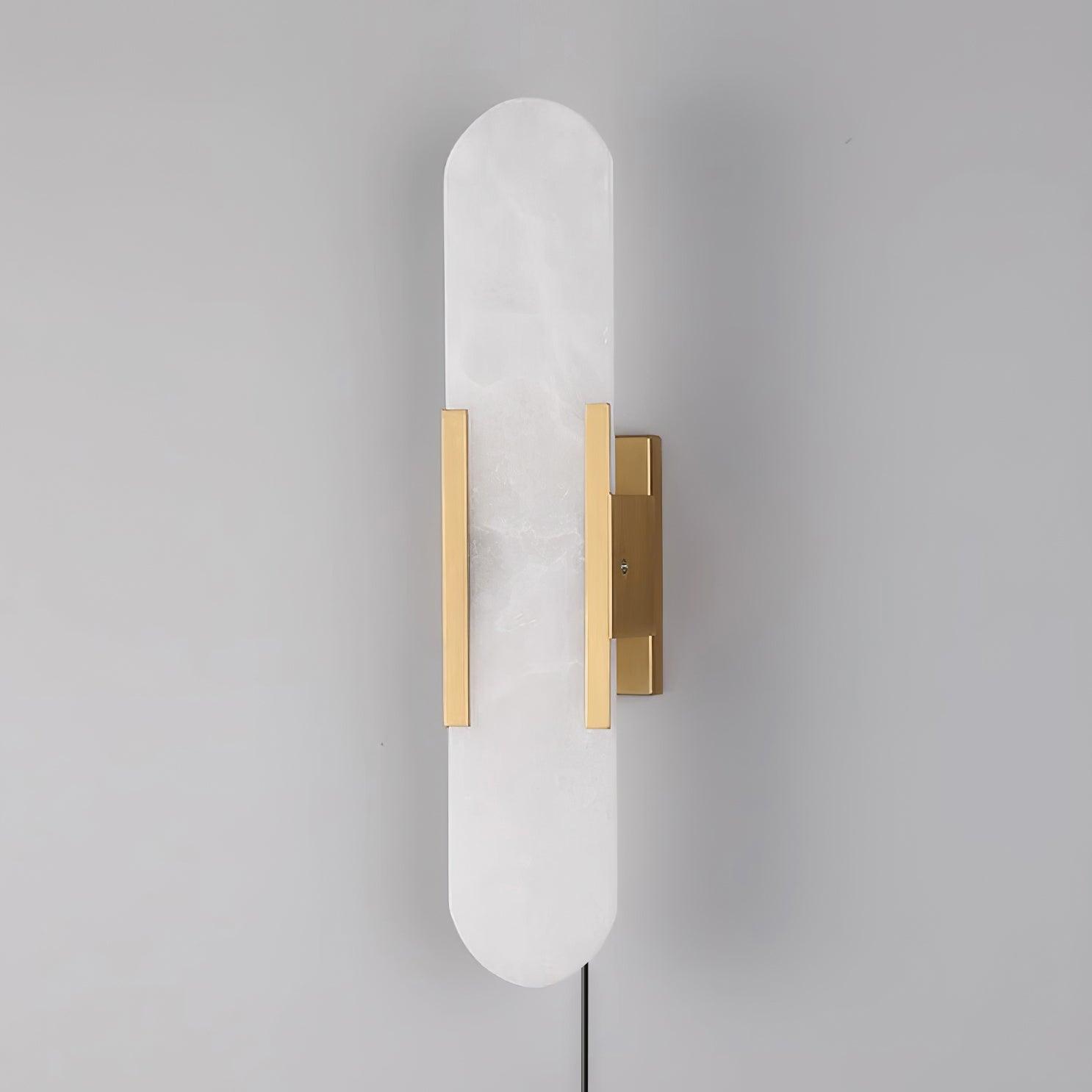 Elongated Alabaster Plug-In Wall Light / ∅ 3.9″ x H 13.8″ / Dia 10cm x H 35cm / Copper / EU Plug