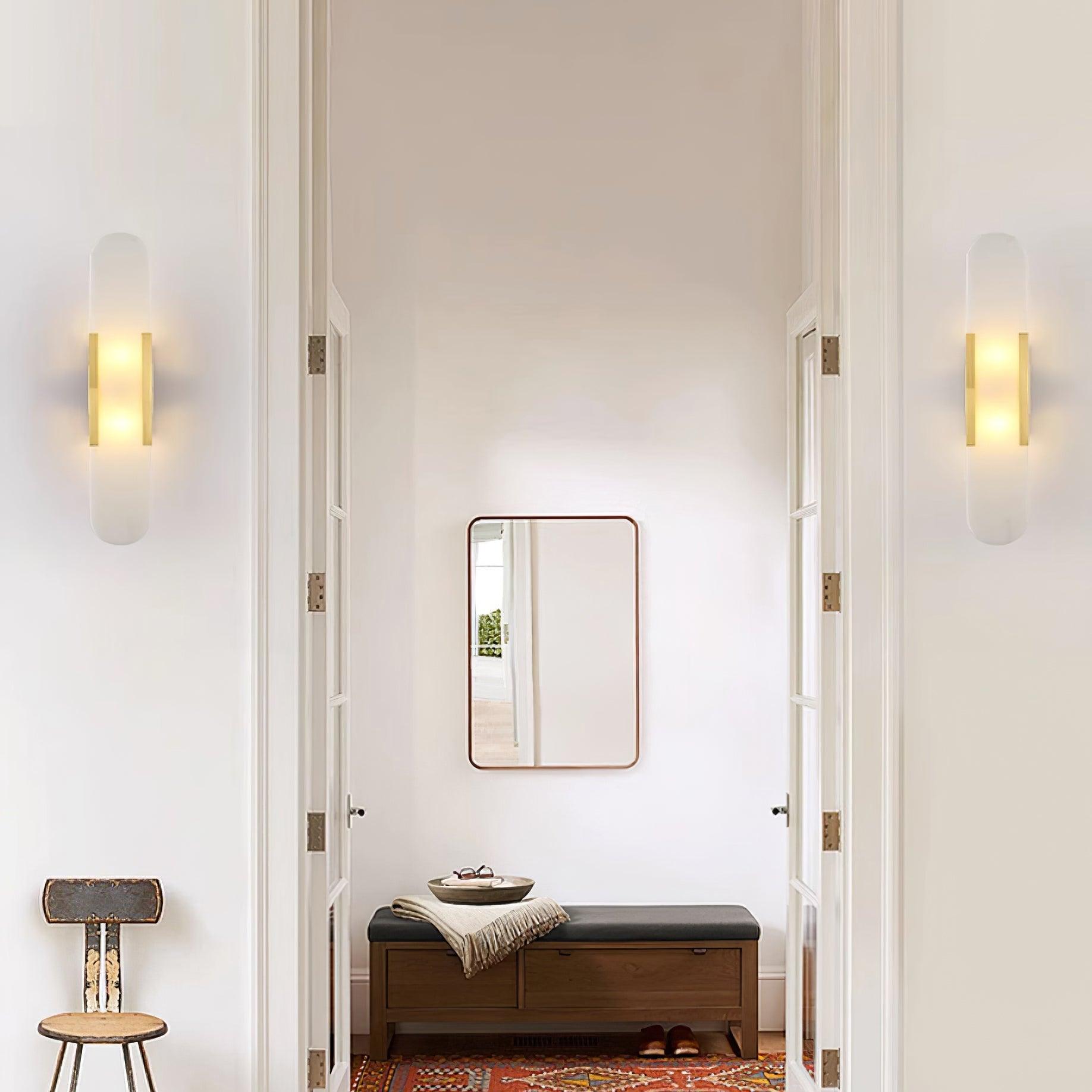 Elongated Alabaster Plug-In Wall Light / ∅ 3.9″ x H 19.7″ / Dia 10cm x H 50cm / Black / UK Plug
