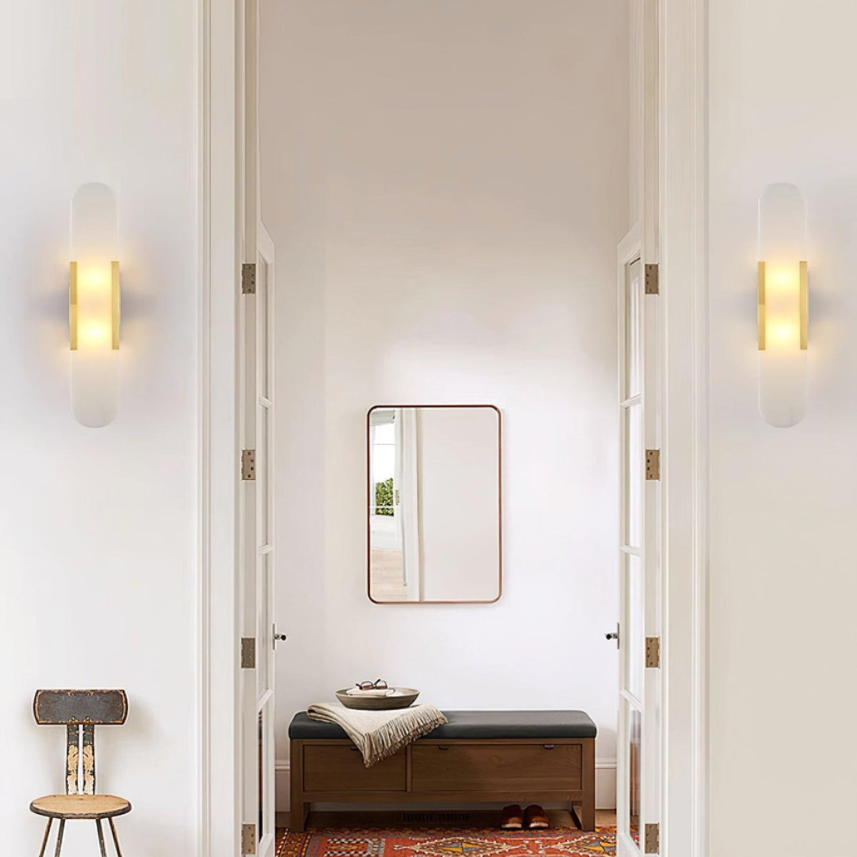 Elongated Alabaster Plug-In Wall Light
