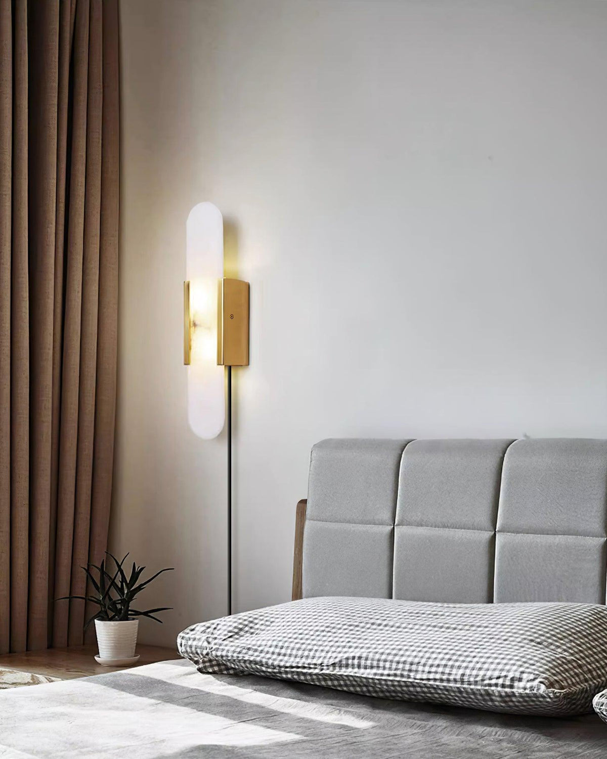 Elongated Alabaster Plug-In Wall Light