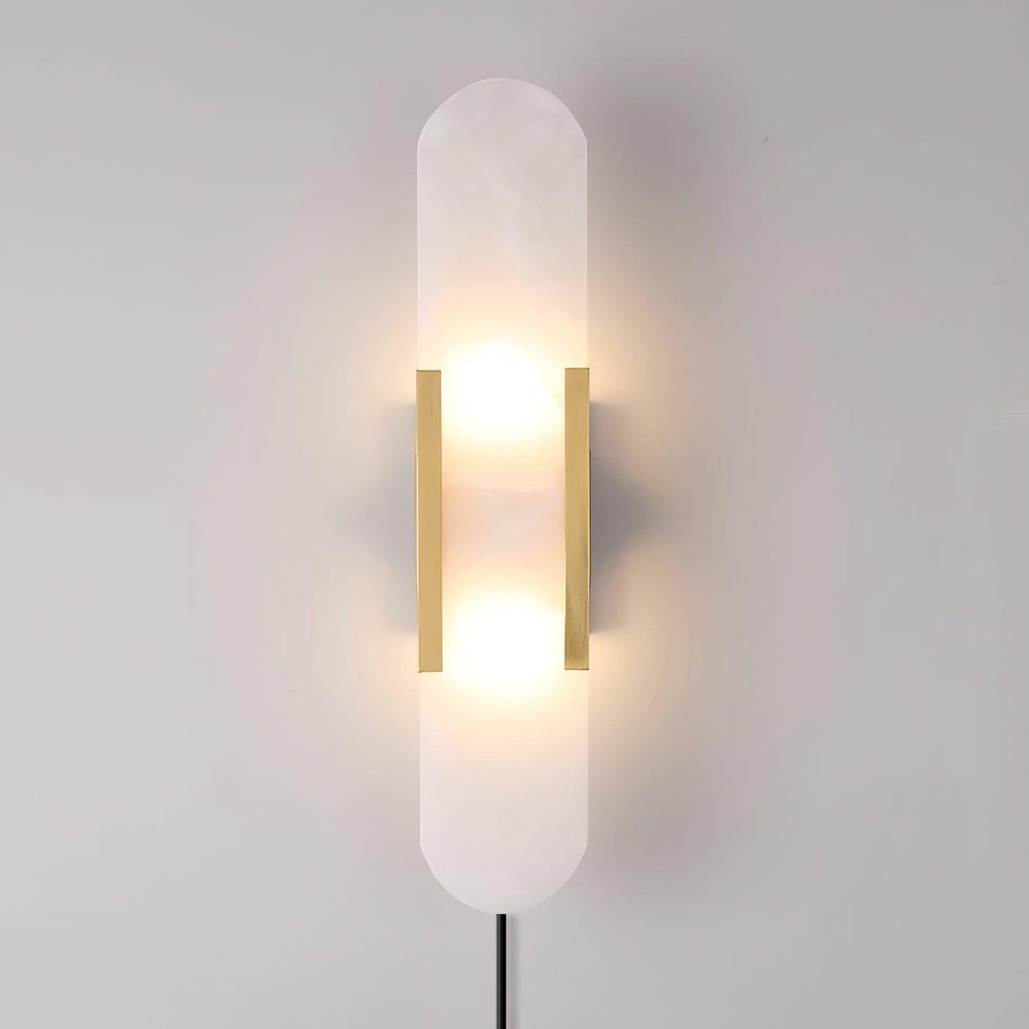Elongated Alabaster Plug-In Wall Light / ∅ 3.9″ x H 19.7″ / Dia 10cm x H 50cm / Black / EU Plug