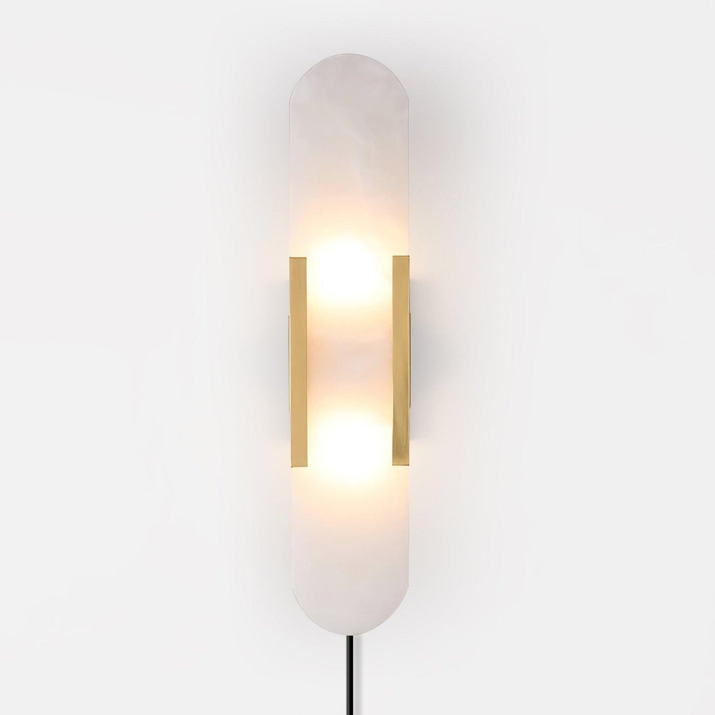 Elongated Alabaster Plug-In Wall Light / ∅ 3.9″ x H 19.7″ / Dia 10cm x H 50cm / Copper / US Plug