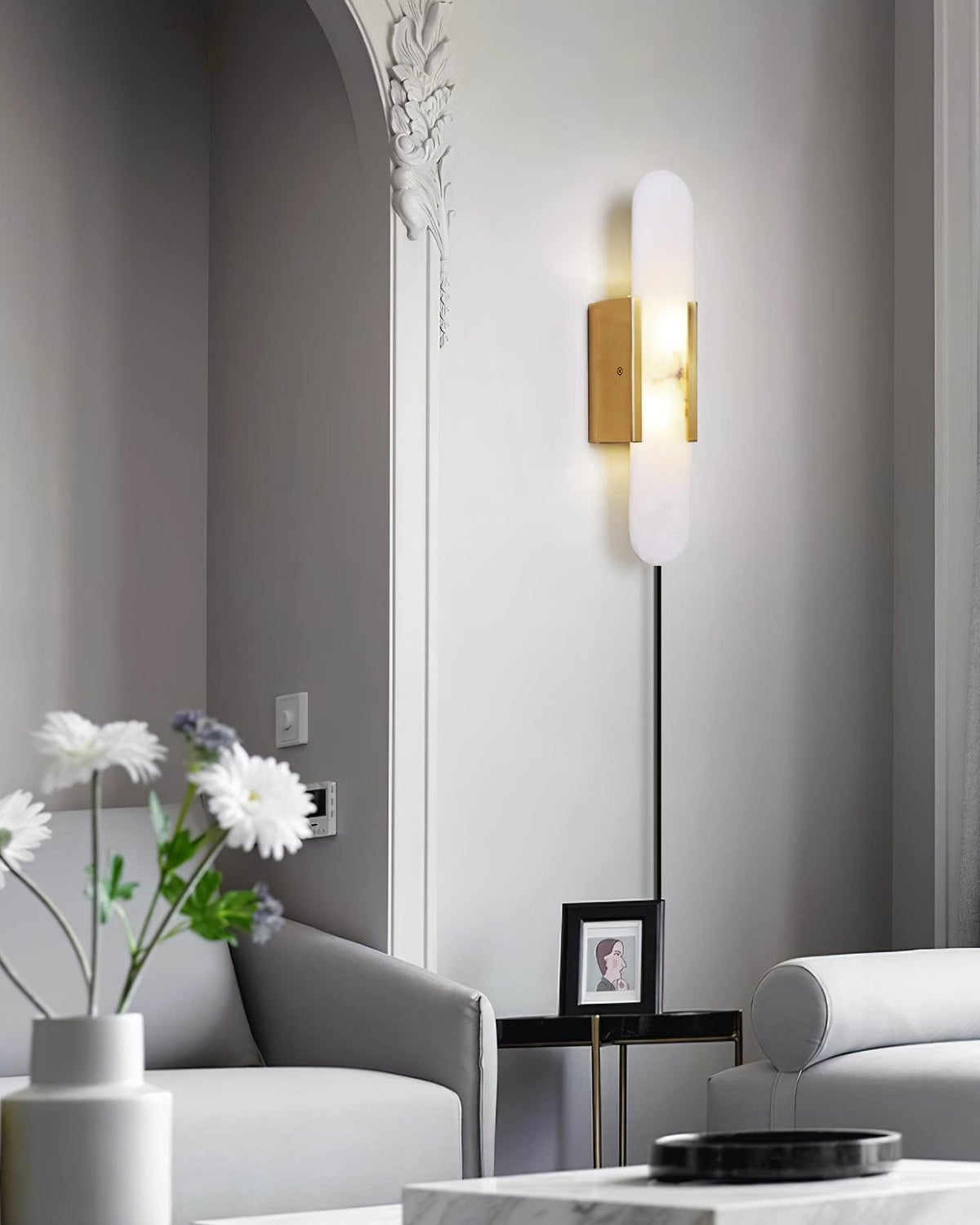 Elongated Alabaster Plug-In Wall Light