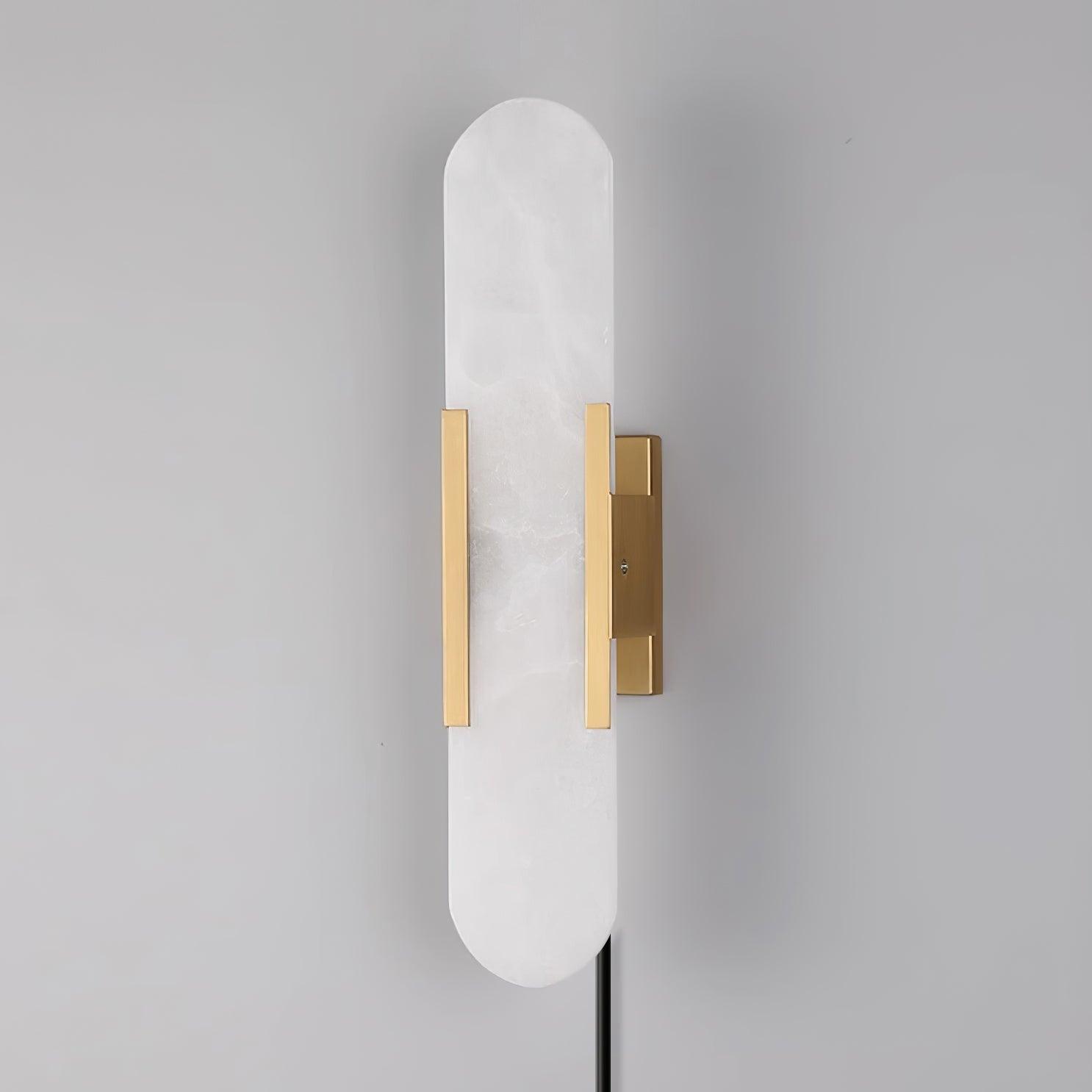 Elongated Alabaster Plug-In Wall Light / ∅ 3.9″ x H 13.8″ / Dia 10cm x H 35cm Set of 2 / Black / UK Plug