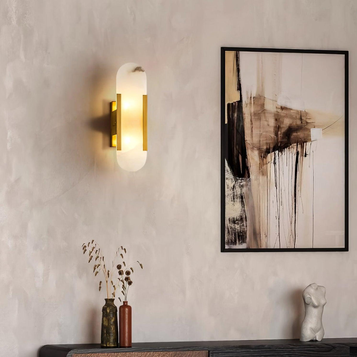 Elongated Alabaster Plug-In Wall Light