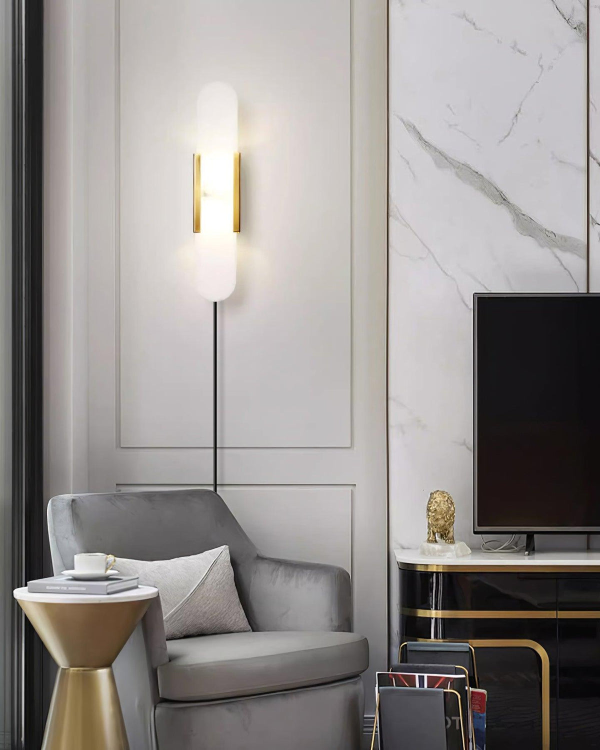 Elongated Alabaster Plug-In Wall Light