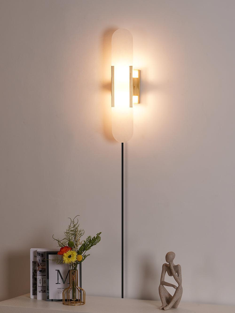 Elongated Alabaster Plug-In Wall Light