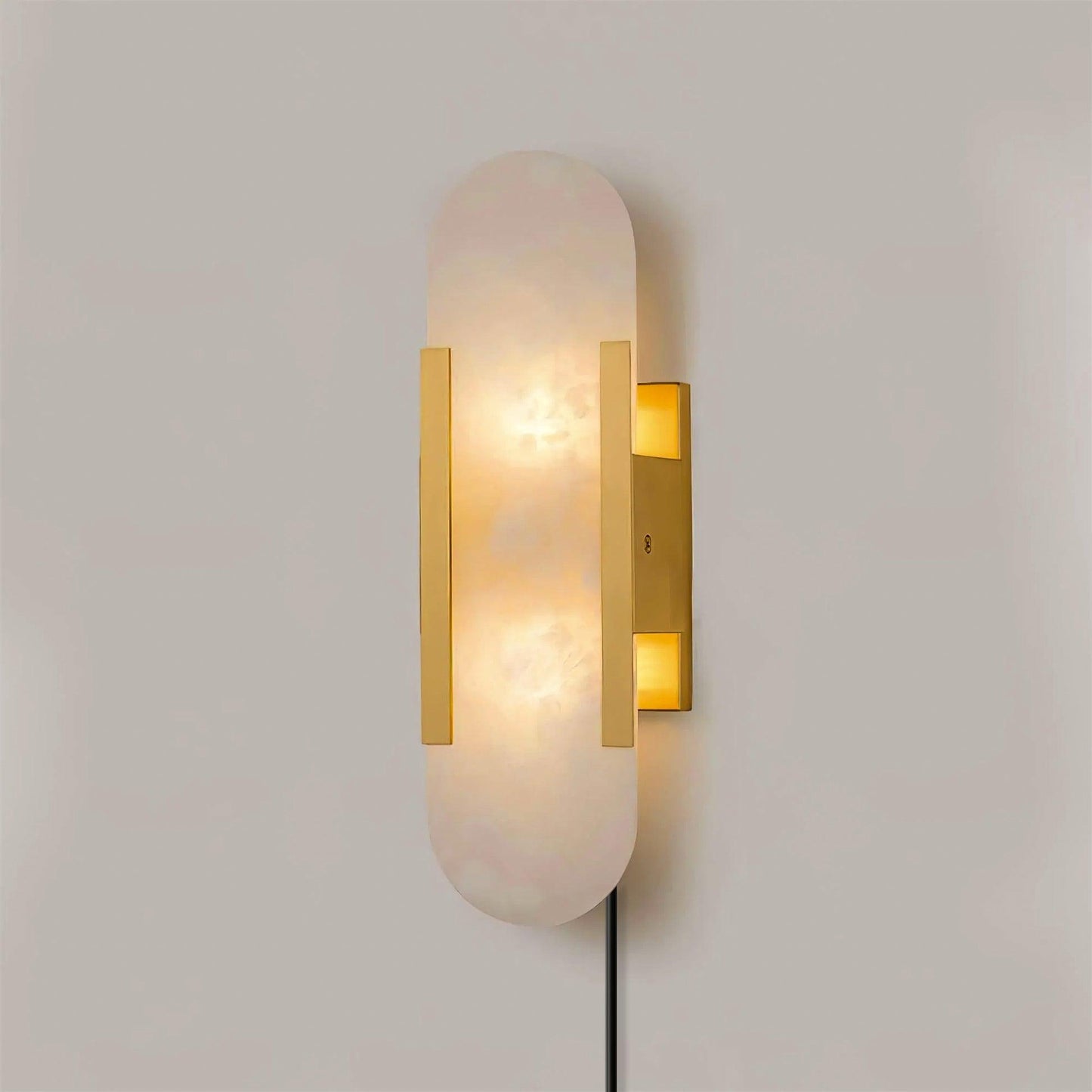Elongated Alabaster Plug-In Wall Light / ∅ 3.9″ x H 13.8″ / Dia 10cm x H 35cm Set of 2 / Copper / AU Plug