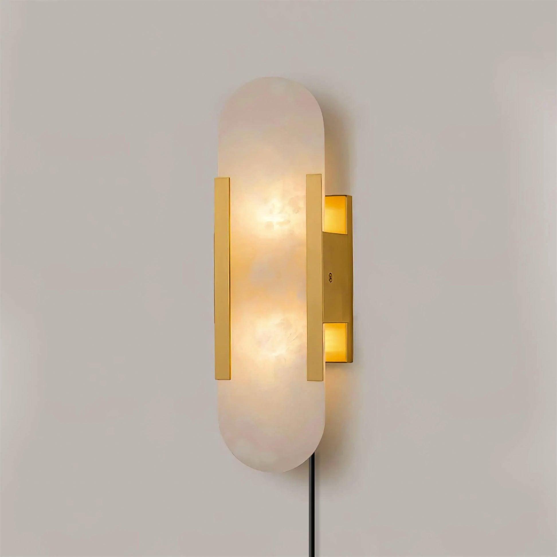 Elongated Alabaster Plug-In Wall Light / ∅ 3.9″ x H 13.8″ / Dia 10cm x H 35cm Set of 2 / Copper / AU Plug