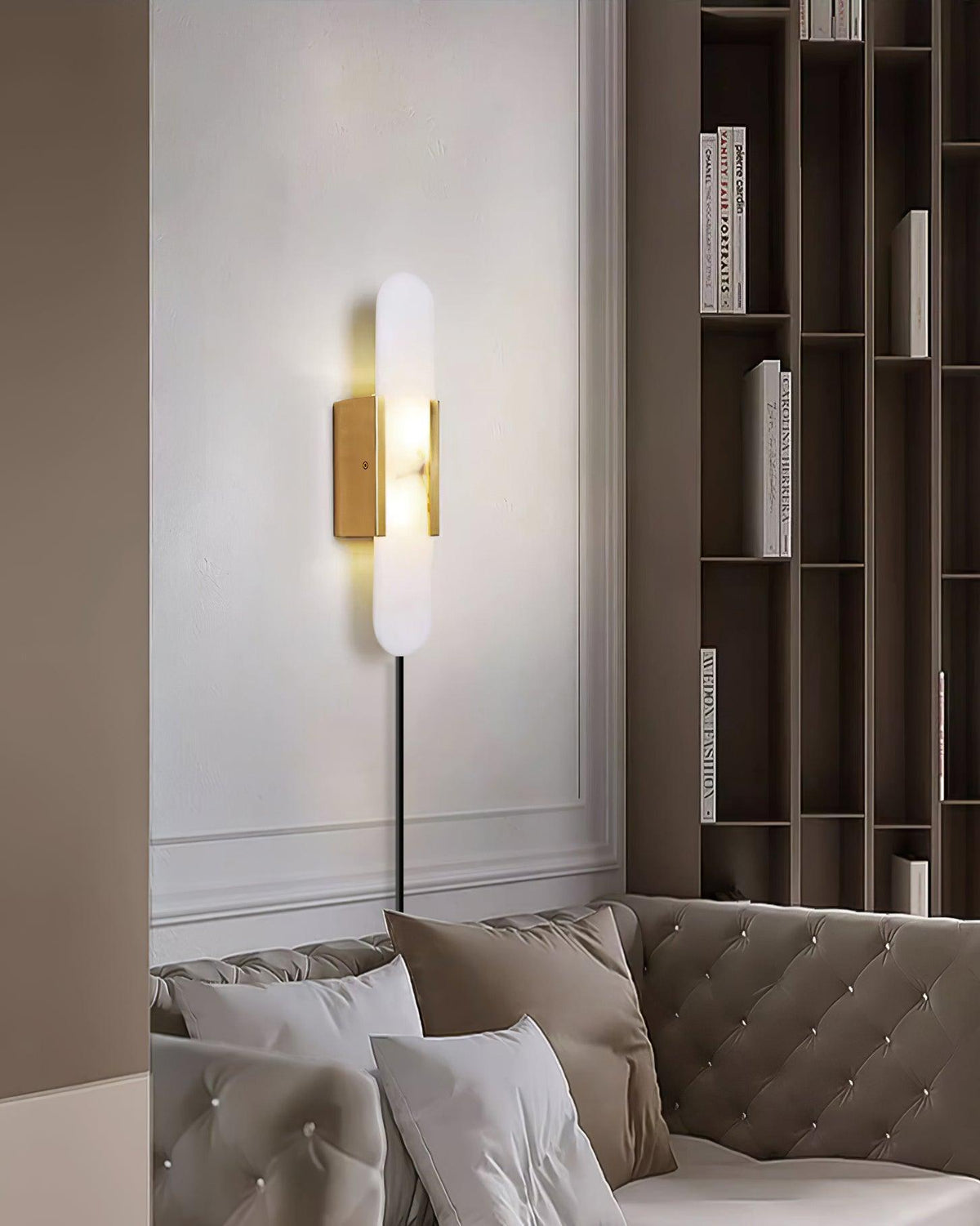 Elongated Alabaster Plug-In Wall Light