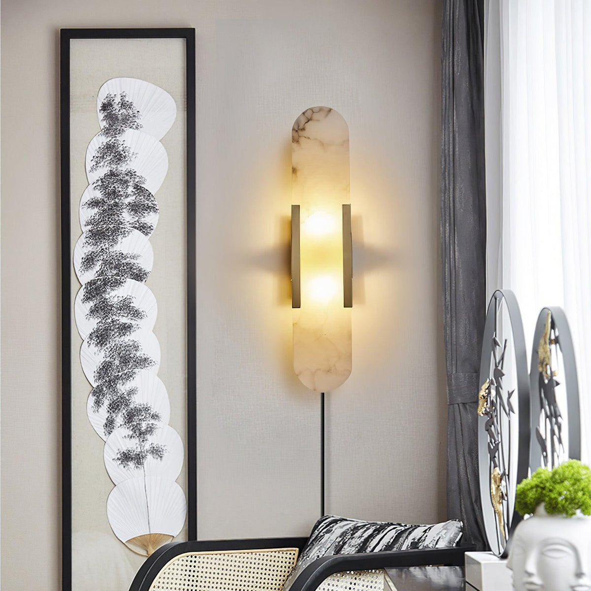 Elongated Alabaster Plug-In Wall Light