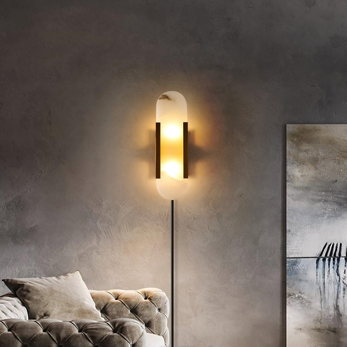 Elongated Alabaster Plug-In Wall Light