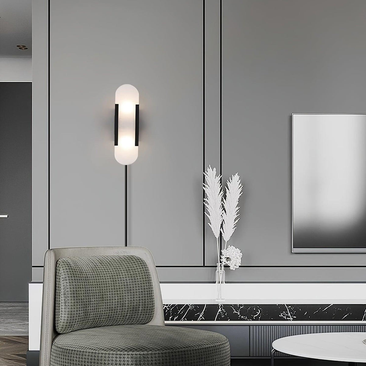 Elongated Alabaster Plug-In Wall Light