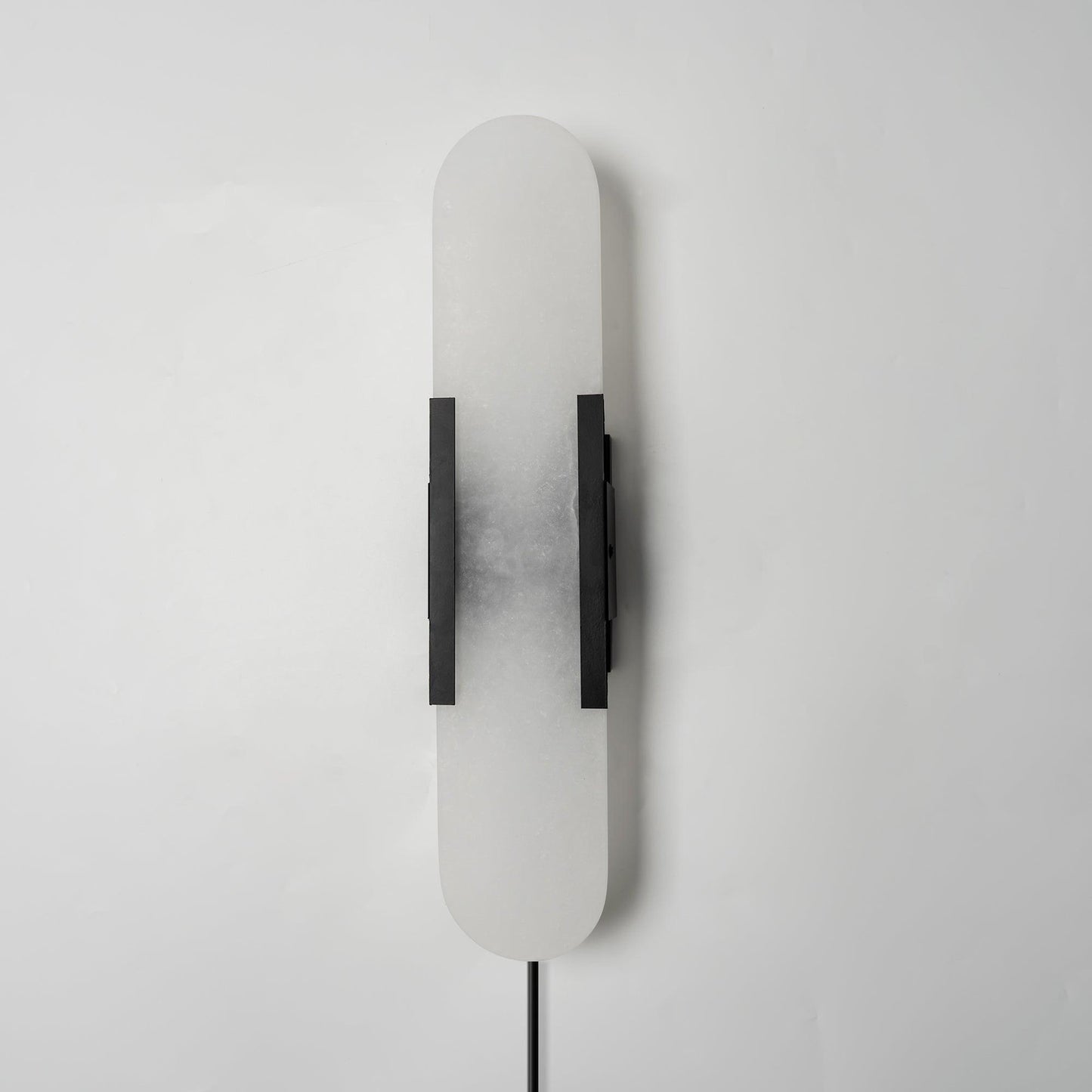 Elongated Alabaster Plug-In Wall Light / ∅ 3.9″ x H 19.7″ / Dia 10cm x H 50cm Set of 2 / Black / AU Plug