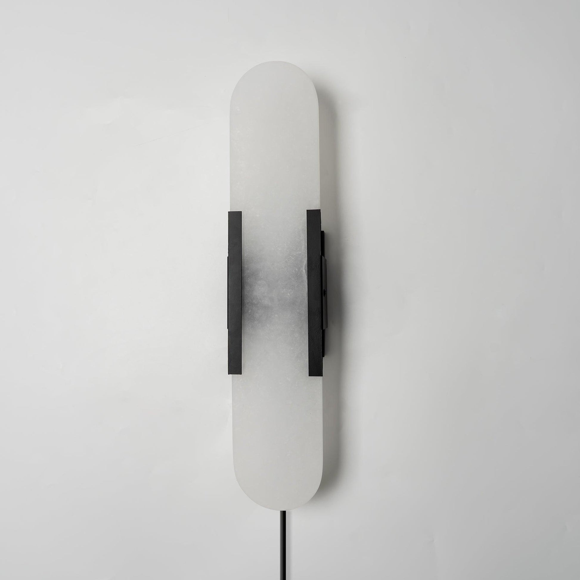 Elongated Alabaster Plug-In Wall Light / ∅ 3.9″ x H 19.7″ / Dia 10cm x H 50cm Set of 2 / Black / AU Plug