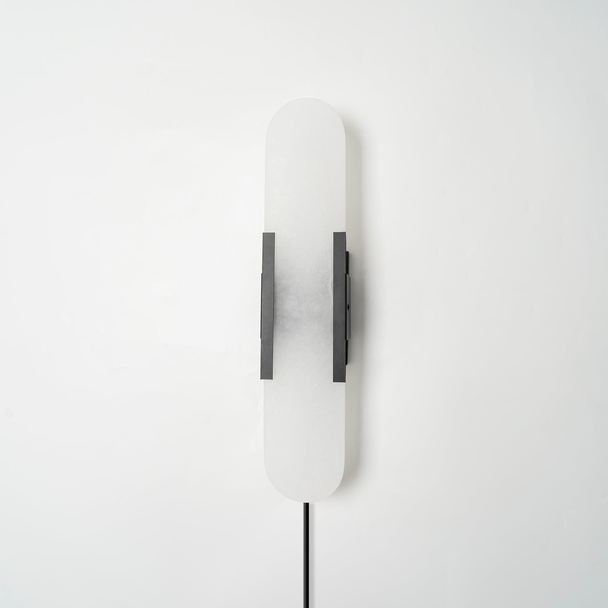 Elongated Alabaster Plug-In Wall Light / ∅ 3.9″ x H 19.7″ / Dia 10cm x H 50cm Set of 2 / Copper / AU Plug
