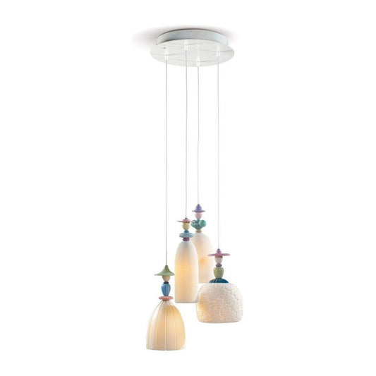 Floral Porcelain Four-Light Chandelier