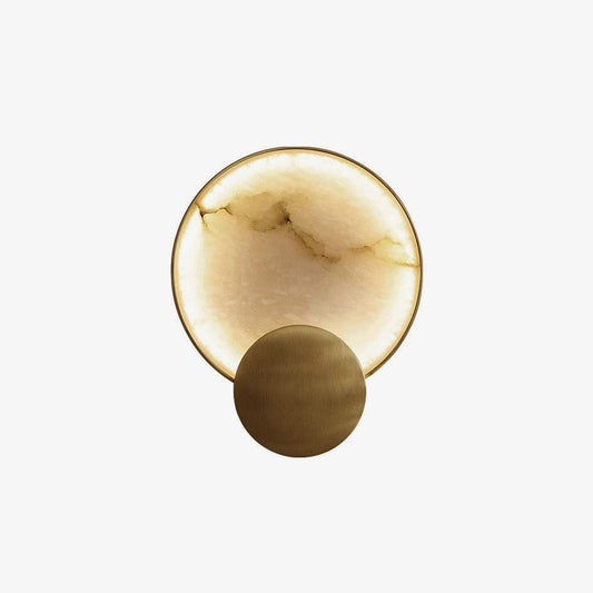 Gold Alabaster Cylinder Wall Light / ∅ 8.6″ x H 11.4″ / Dia 22cm x H 29cm / Gold & White Alabaster / Warm White
