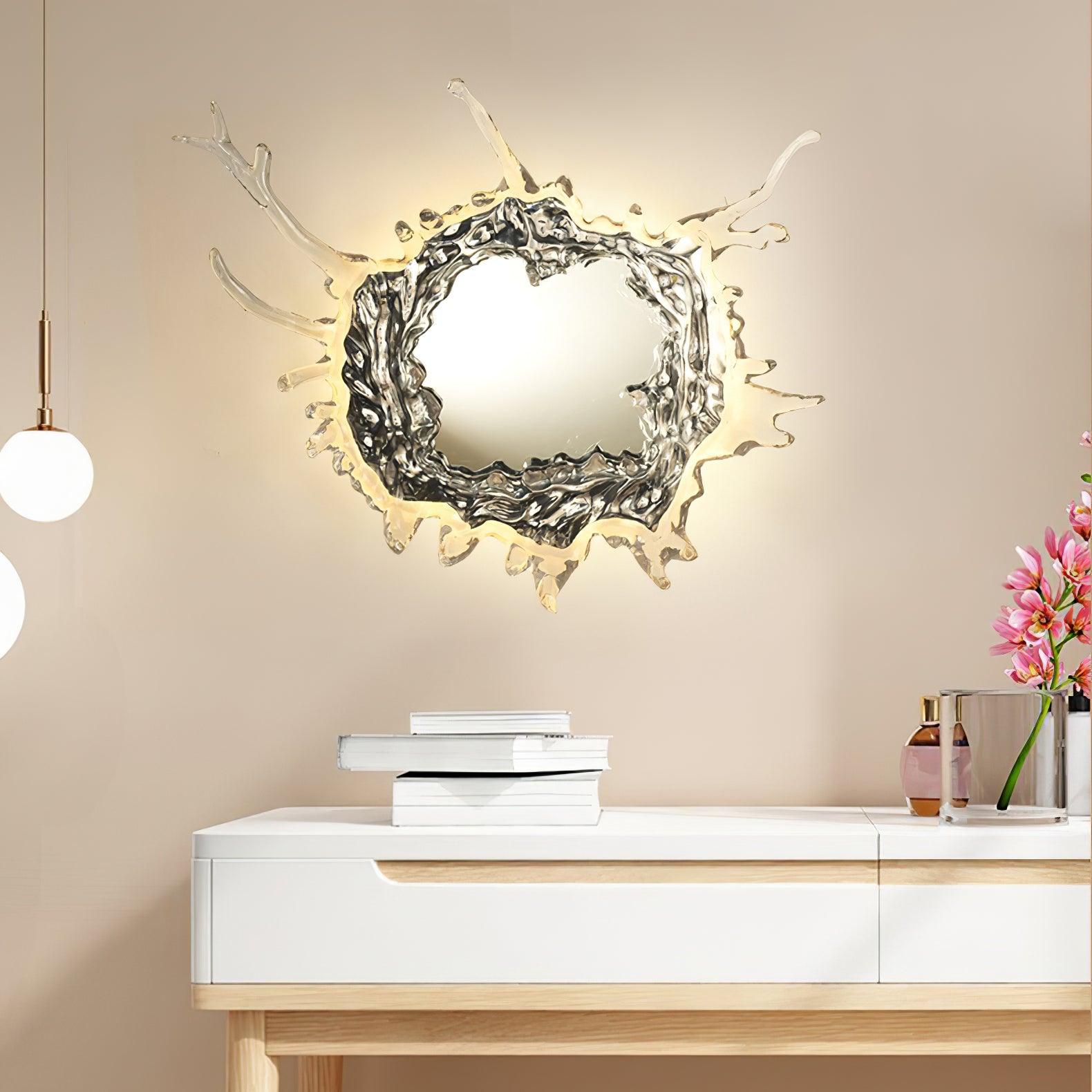 Illuminated Water Drop Crystal Mirror Wall Light / ∅ 17.7″ x H 17.7″ / Dia 45cm x H 45cm / Gold & Clear / Cool Light