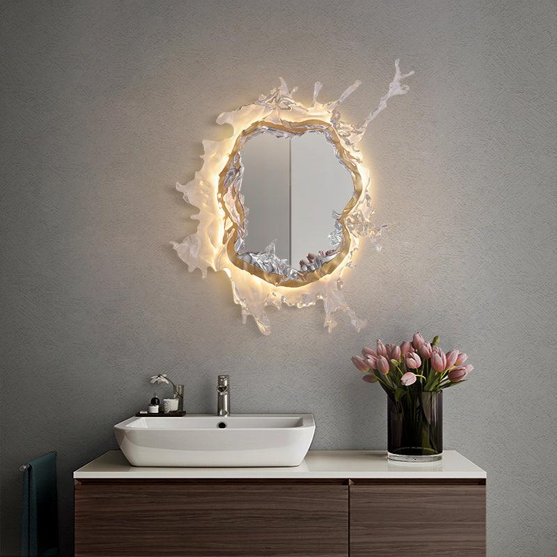 Illuminated Water Drop Crystal Mirror Wall Light / ∅ 17.7″ x H 17.7″ / Dia 45cm x H 45cm / Chrome & Clear / Warm Light