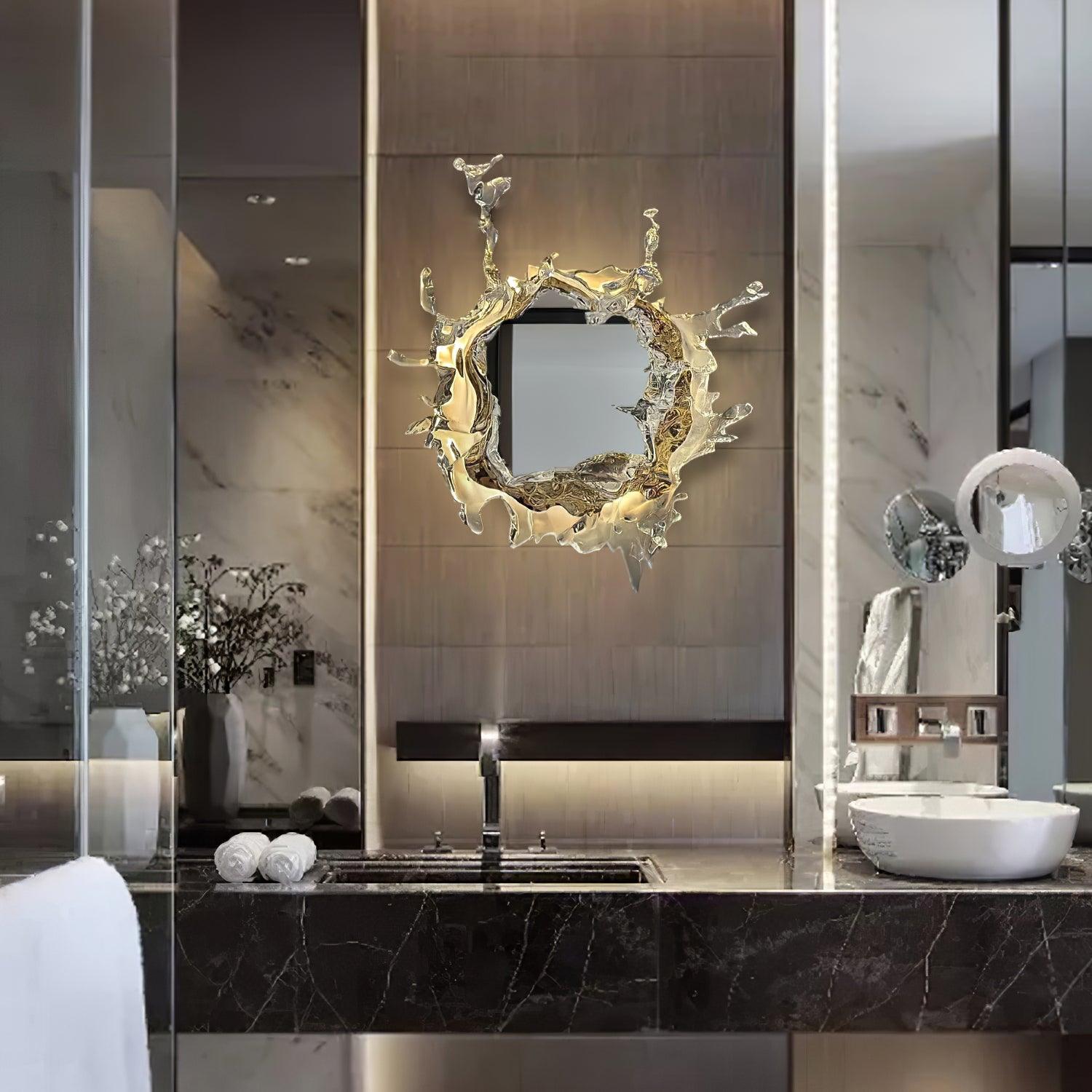 Illuminated Water Drop Crystal Mirror Wall Light / ∅ 17.7″ x H 17.7″ / Dia 45cm x H 45cm / Chrome & Clear / Cool Light