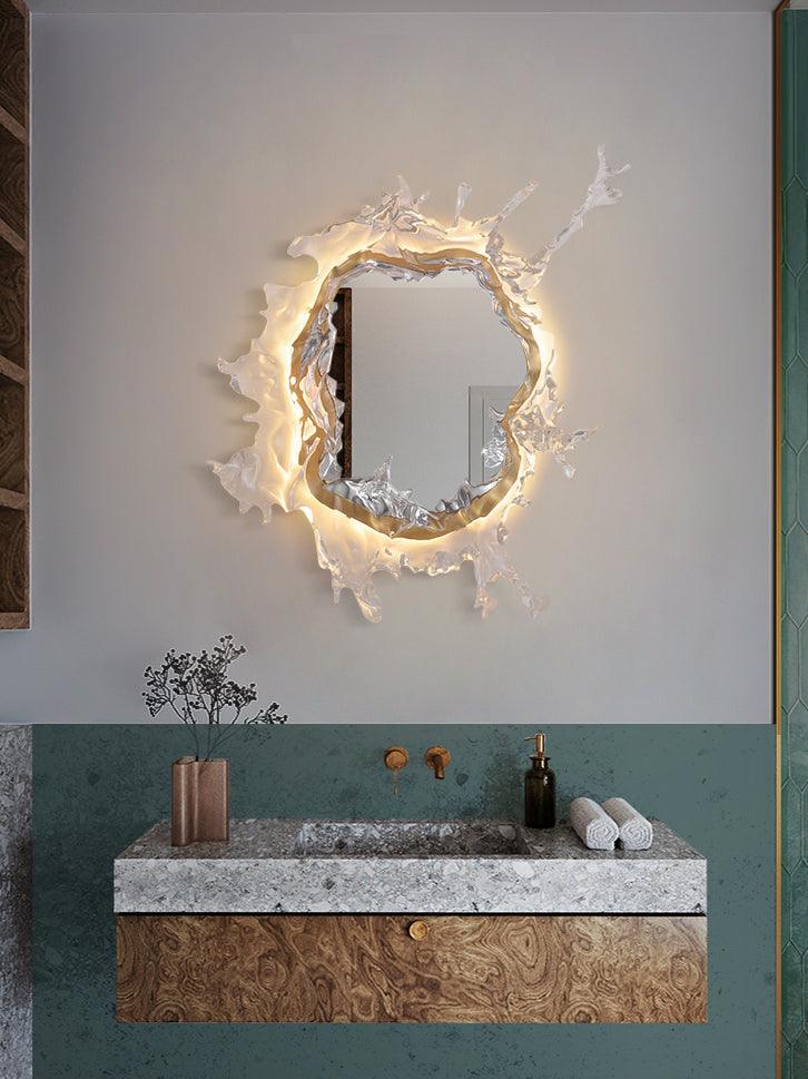 Illuminated Water Drop Crystal Mirror Wall Light / ∅ 25.6″ x H 25.6″ / Dia 65cm x H 65cm / Gold & Clear / Warm Light