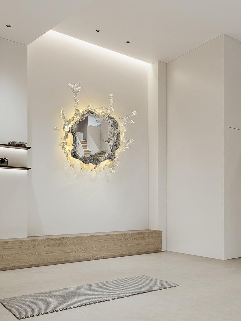 Illuminated Water Drop Crystal Mirror Wall Light / ∅ 25.6″ x H 25.6″ / Dia 65cm x H 65cm / Gold & Clear / Cool Light
