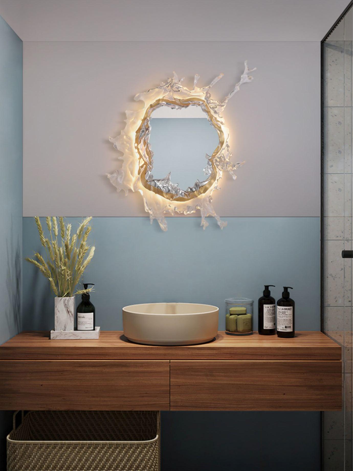 Illuminated Water Drop Crystal Mirror Wall Light / ∅ 25.6″ x H 25.6″ / Dia 65cm x H 65cm / Chrome & Clear / Cool Light