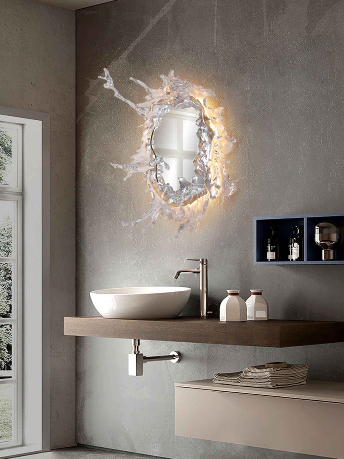 Illuminated Water Drop Crystal Mirror Wall Light / ∅ 34.3″ x H 34.3″ / Dia 87cm x H 87cm / Gold & Clear / Warm Light