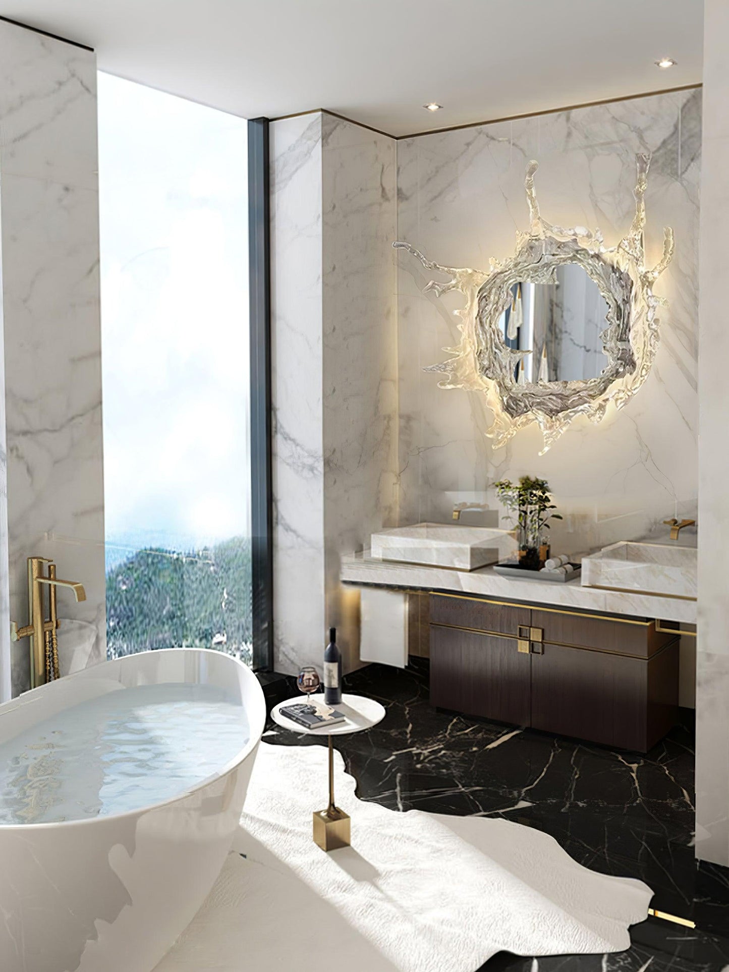 Illuminated Water Drop Crystal Mirror Wall Light / ∅ 34.3″ x H 34.3″ / Dia 87cm x H 87cm / Chrome & Clear / Warm Light