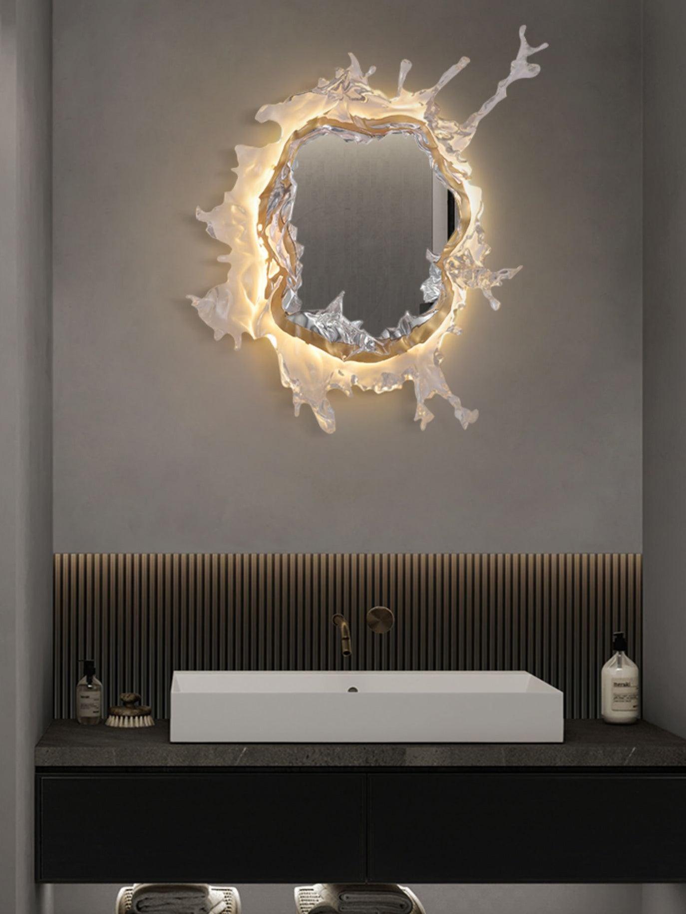 Illuminated Water Drop Crystal Mirror Wall Light / ∅ 43.3″ x H 43.3″ / Dia 110cm x H 110cm / Gold & Clear / Warm Light