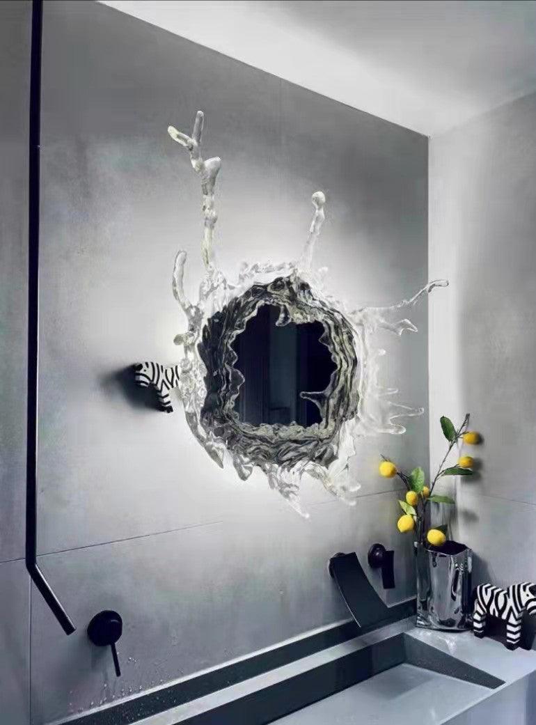 Illuminated Water Drop Crystal Mirror Wall Light / ∅ 43.3″ x H 43.3″ / Dia 110cm x H 110cm / Chrome & Clear / Warm Light