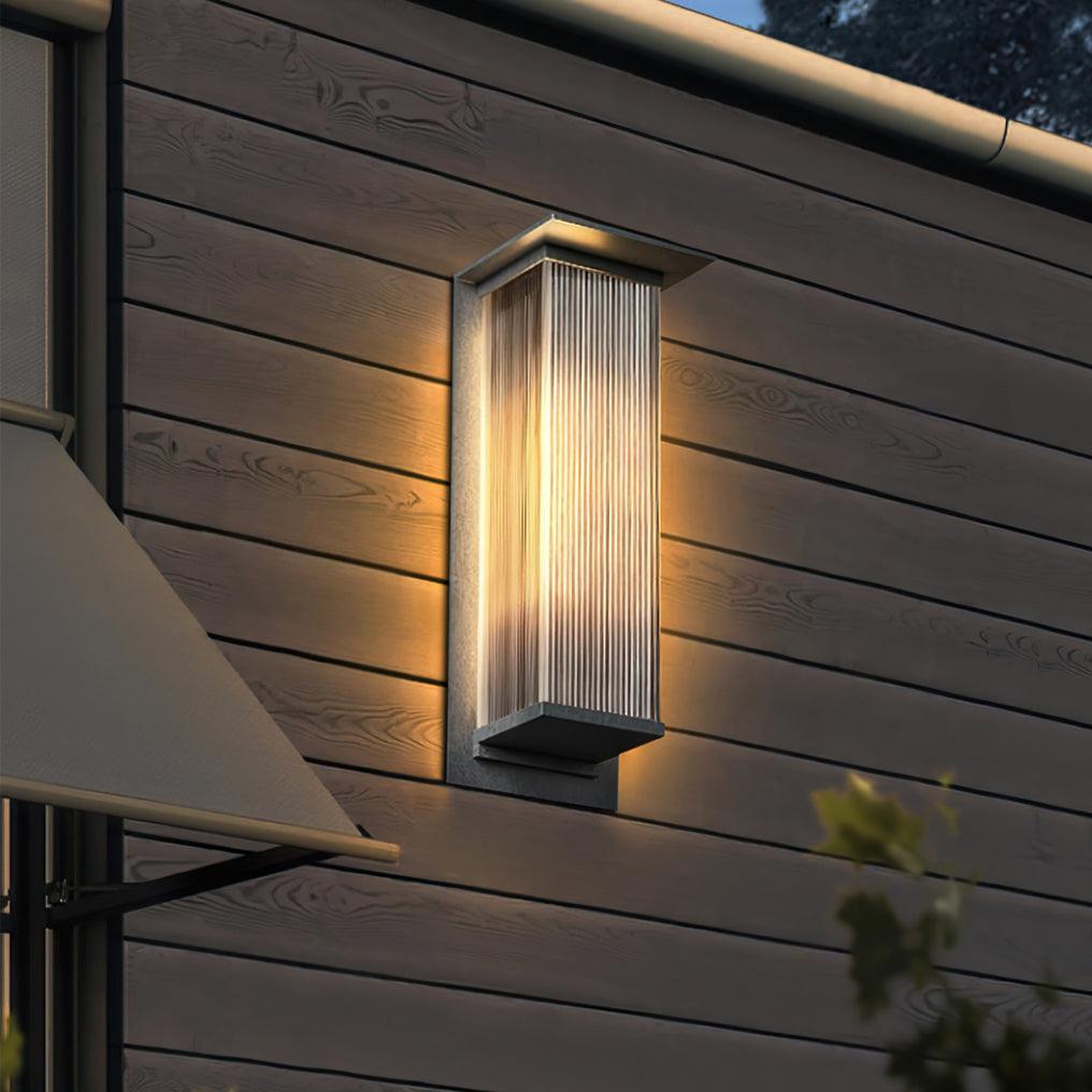Modern Box Outdoor Wall Light / L 7.7″ x W 7.1″ x H 20.1″ / L 19.5cm x W 18cm x H 51cm / Model B: Solar-Powered Version / Warm Light