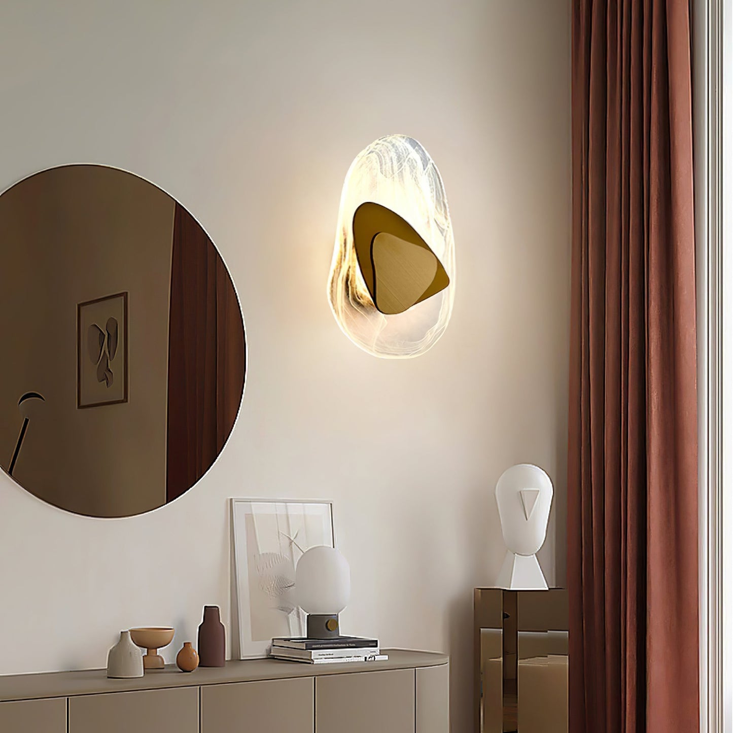 Modern Translucent Glass LED Wall Light / ∅ 7.9″ x H 12.2″ / Dia 20cm x H 31cm / Black / Cool Light