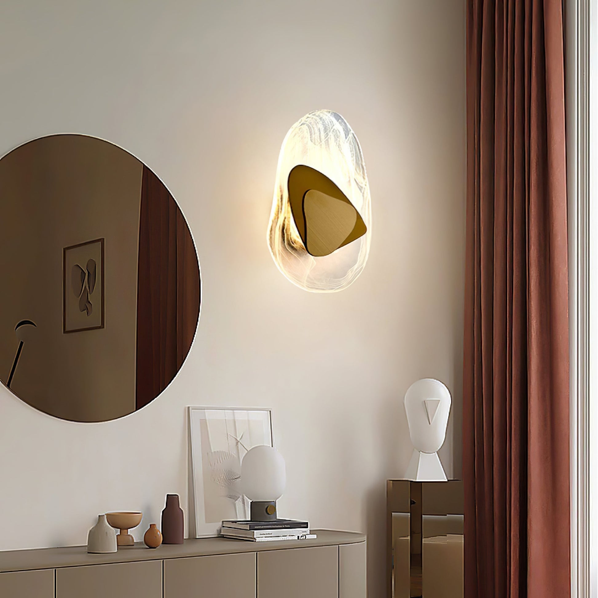 Modern Translucent Glass LED Wall Light / ∅ 7.9″ x H 12.2″ / Dia 20cm x H 31cm / Black / Cool Light