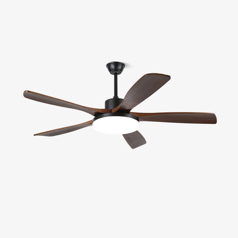 Modern Wood Grain LED Ceiling Fan Light / ∅ 42″ x H 11.8″ / Model A  Walnut Wood Grain & Black / Three-Color Changing Light
