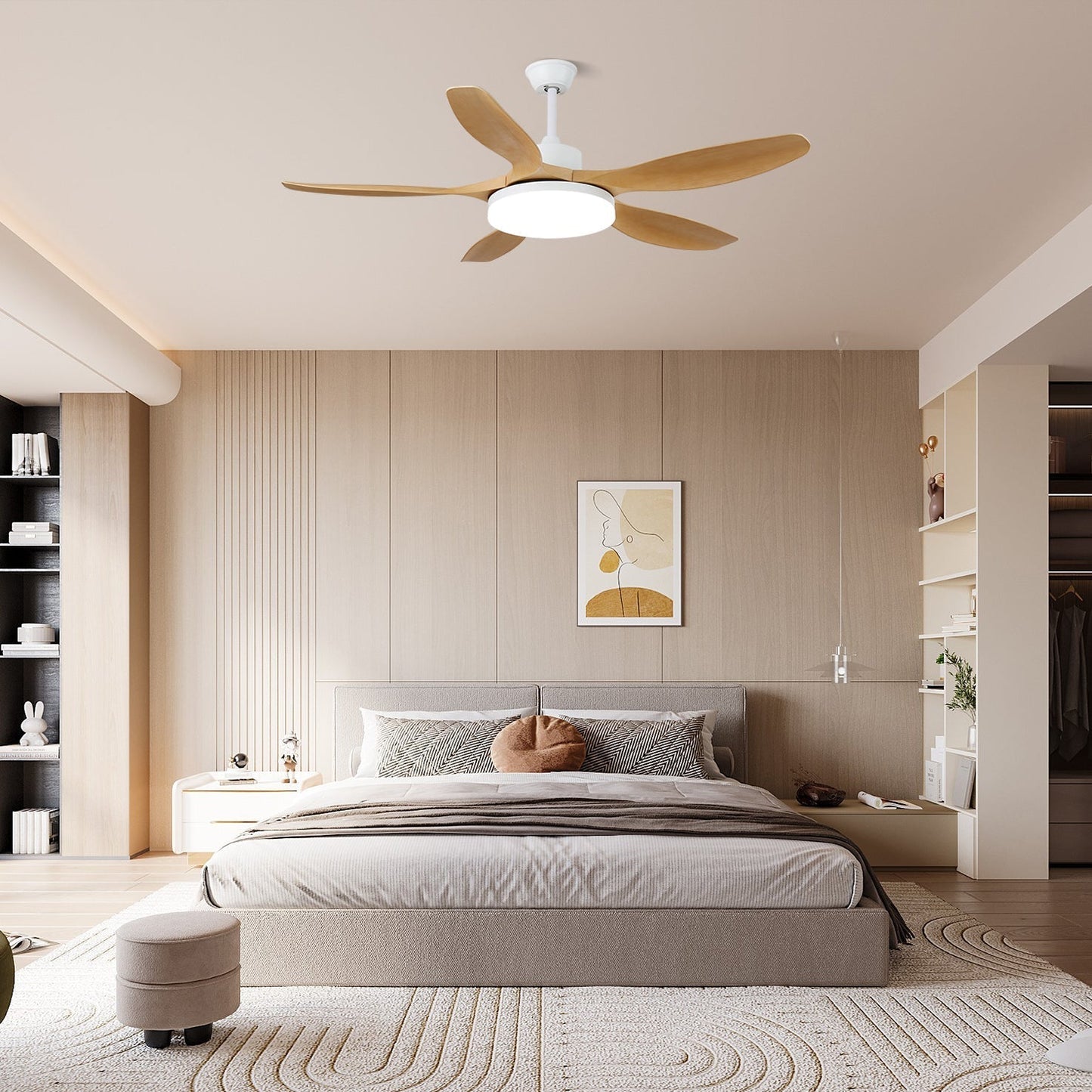 Modern Wood Grain LED Ceiling Fan Light / ∅ 42″ x H 11.8″ / Model D Nature Wood Grain / Three-Color Changing Light