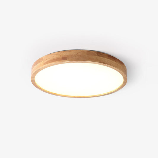 Natural Wood Geometric LED Ceiling Light / Circle Size: ∅ 11.8″ x H 2.7″ / Dia 30cm x H 6cm / Wood color / Warm White